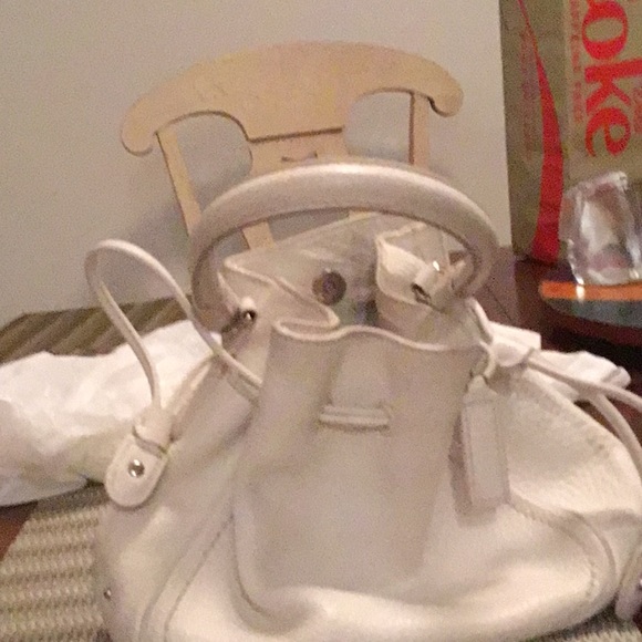 Cole Haan Medium White Leather Drawstring Handbag - Picture 3 of 3